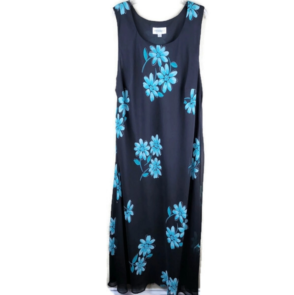St. John's Bay Navy Maxi Dress with Blue Floral Print